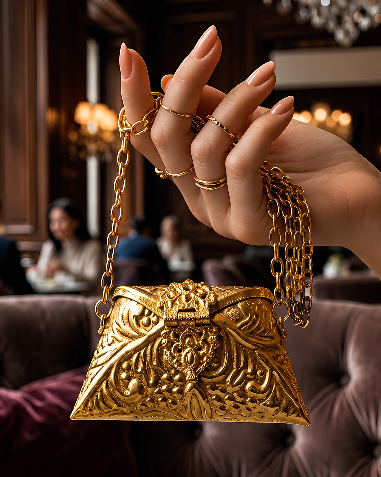 Antique Baroque Carved Gold Metal Clutch | Virasaa – VIRASAA