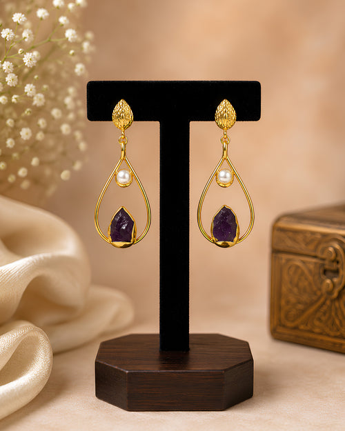 Amethyst & Pearl Teardrop Earrings