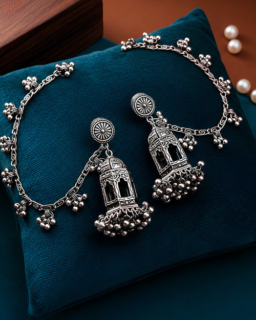 Antique Cage-Style Oxidized Jhumkas with Ghungroo Sahare
