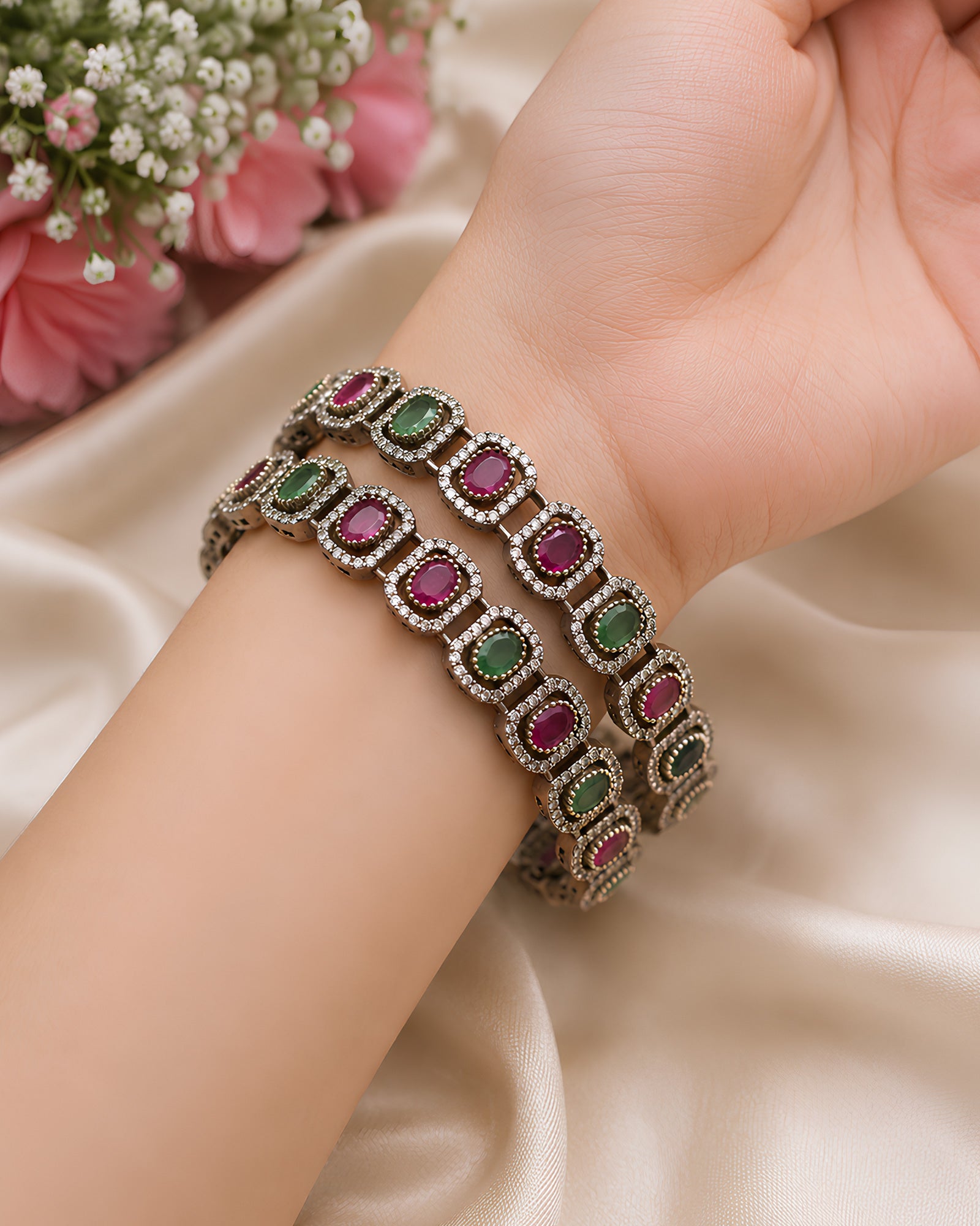 Antique Dual-Tone Stone-Studded Bangles