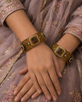 Antique Floral Enamel & Pearl Bangles