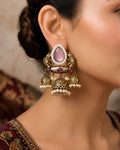 Antique Gold Elephant Motif Triple Jhumka Earrings