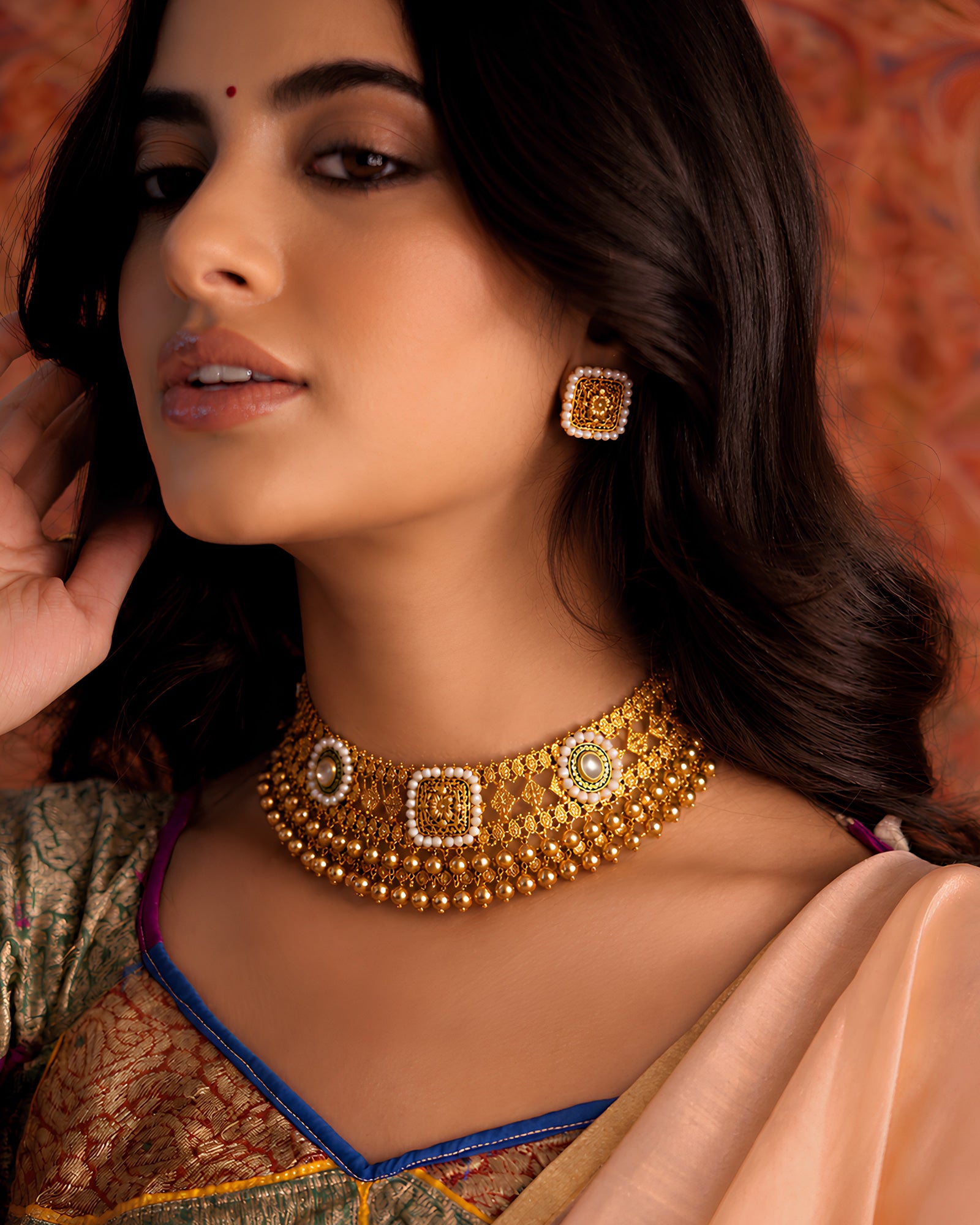 Antique Gold-Finish Filigree Choker Set