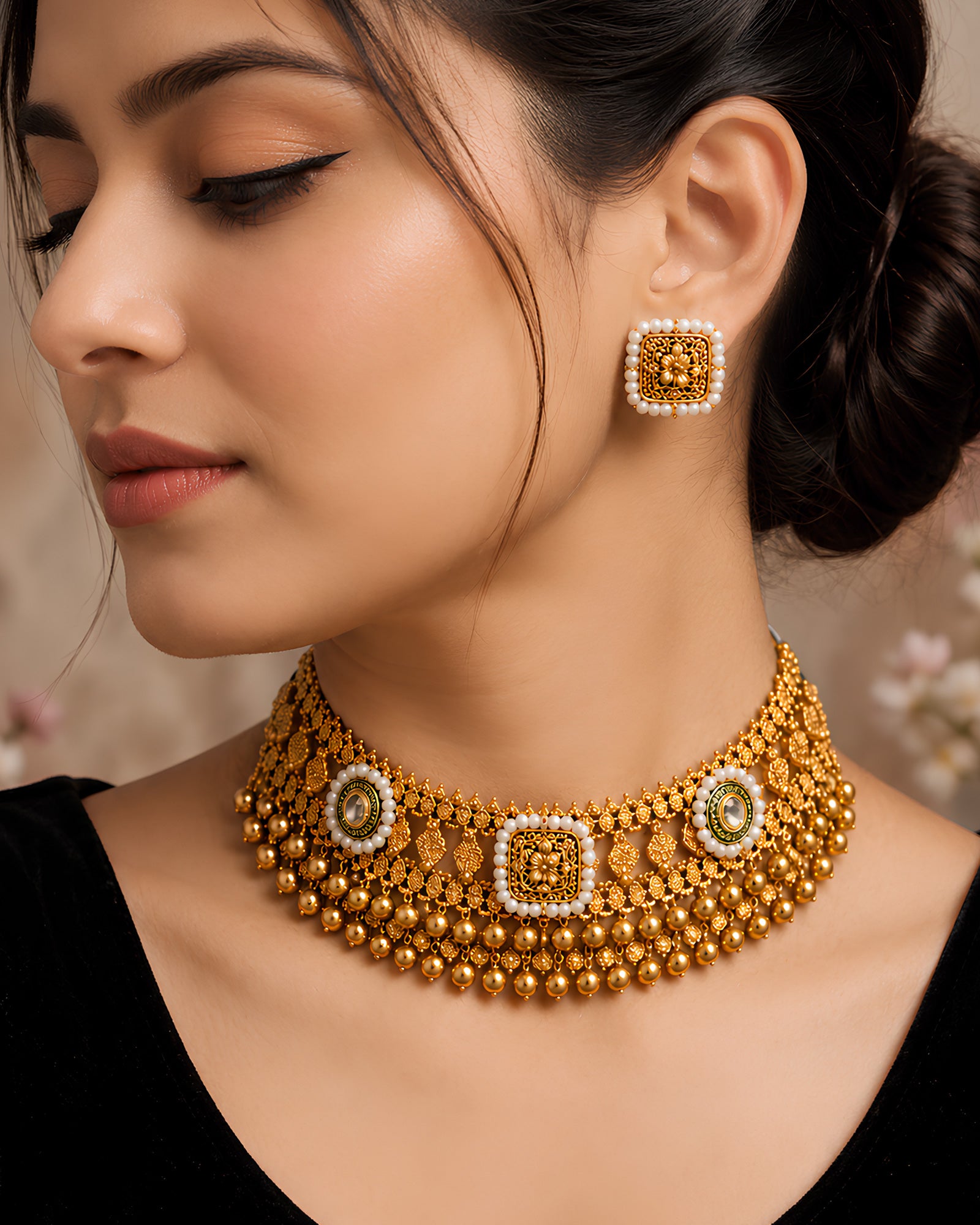 Antique Gold-Finish Filigree Choker Set