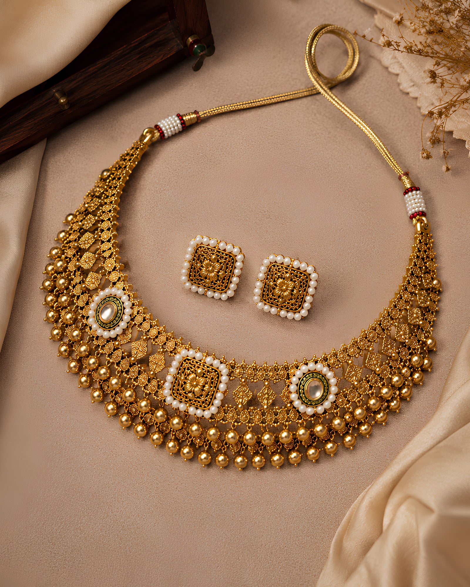 Antique Gold-Finish Filigree Choker Set