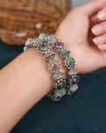 Antique Oxidized Multi-Stone Segmented Sunburst & Shield Bangles