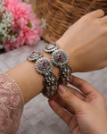 Antique Oxidized Sunburst Motif & Floral Paneled Link Kadas