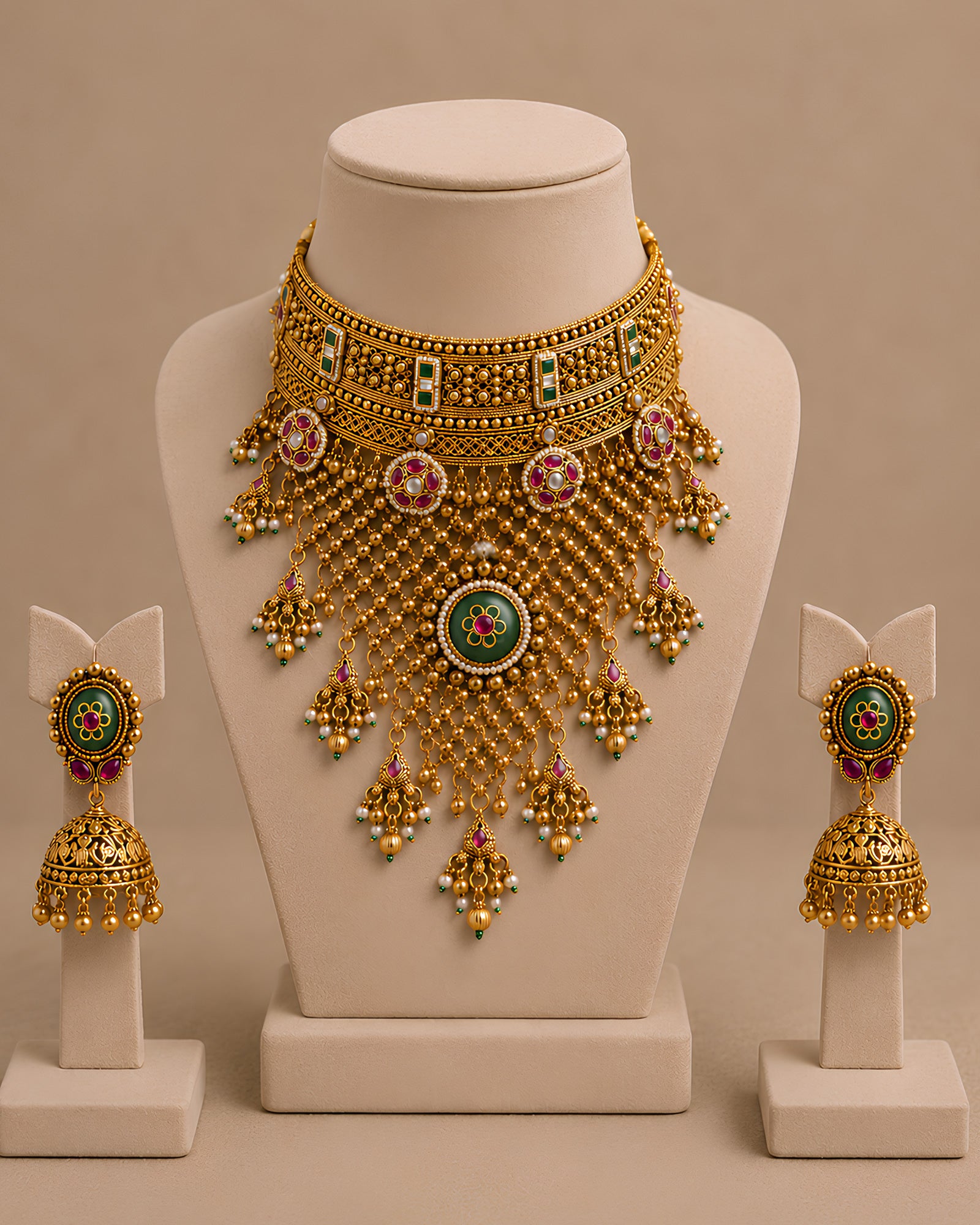 Antique Temple Gold-Tone Choker Necklace Set