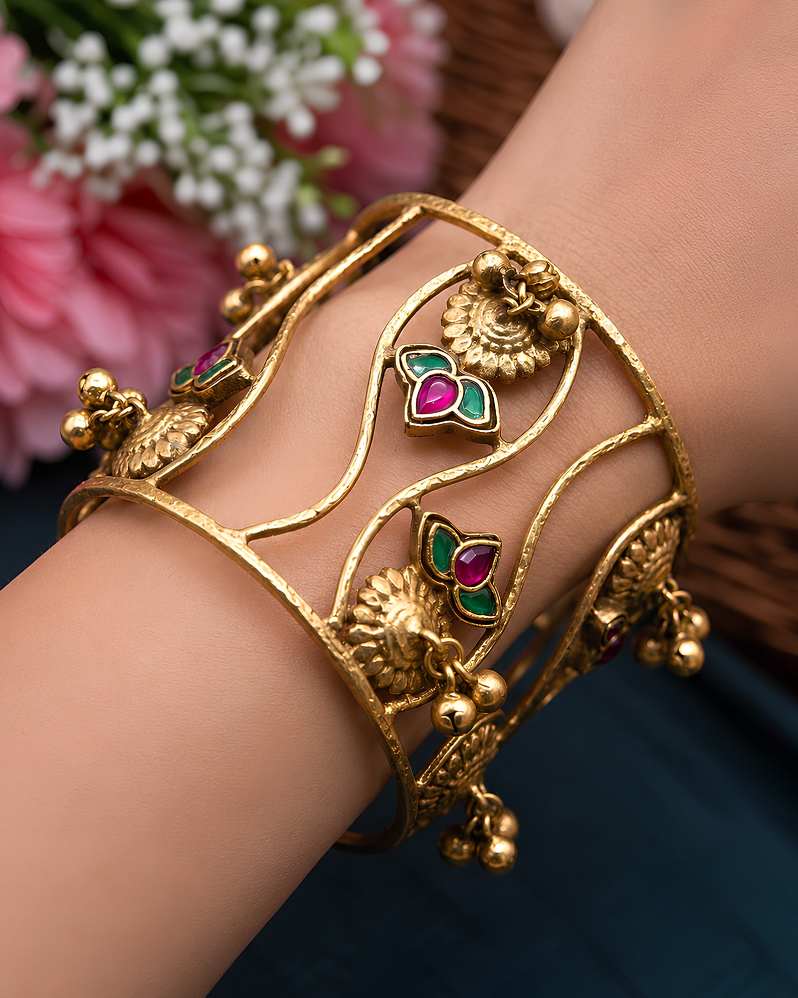 Artistic Lotus Open-Cuff Kada