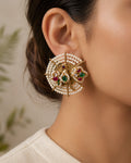 Circular Pearl & Stone Stud Earrings