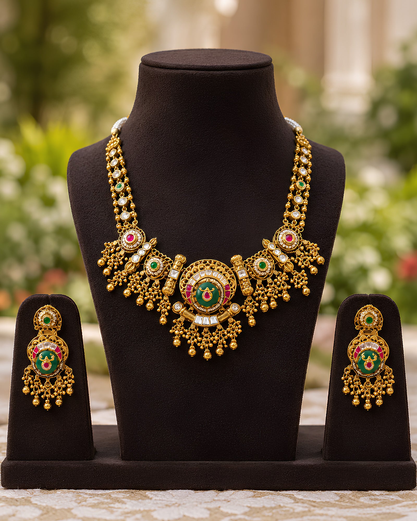 Crescent Enamel Choker & Drop Earrings Set