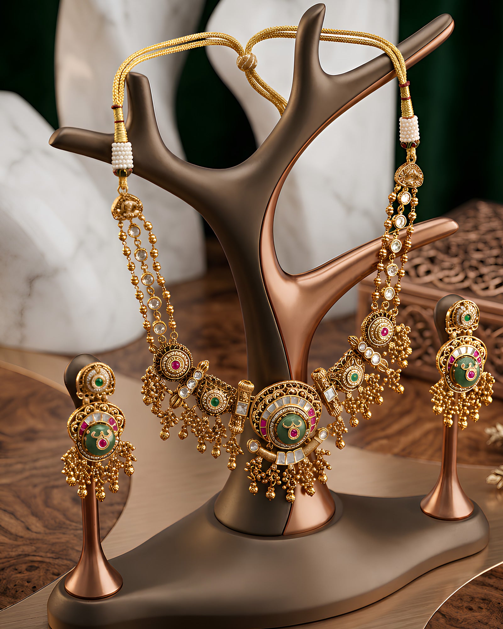 Crescent Enamel Choker & Drop Earrings Set