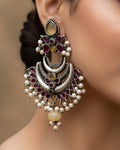 Crescent Moon Ruby & Pearl Statement Earrings