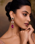 Crimson Hexagon & Floral Stud Statement Earrings