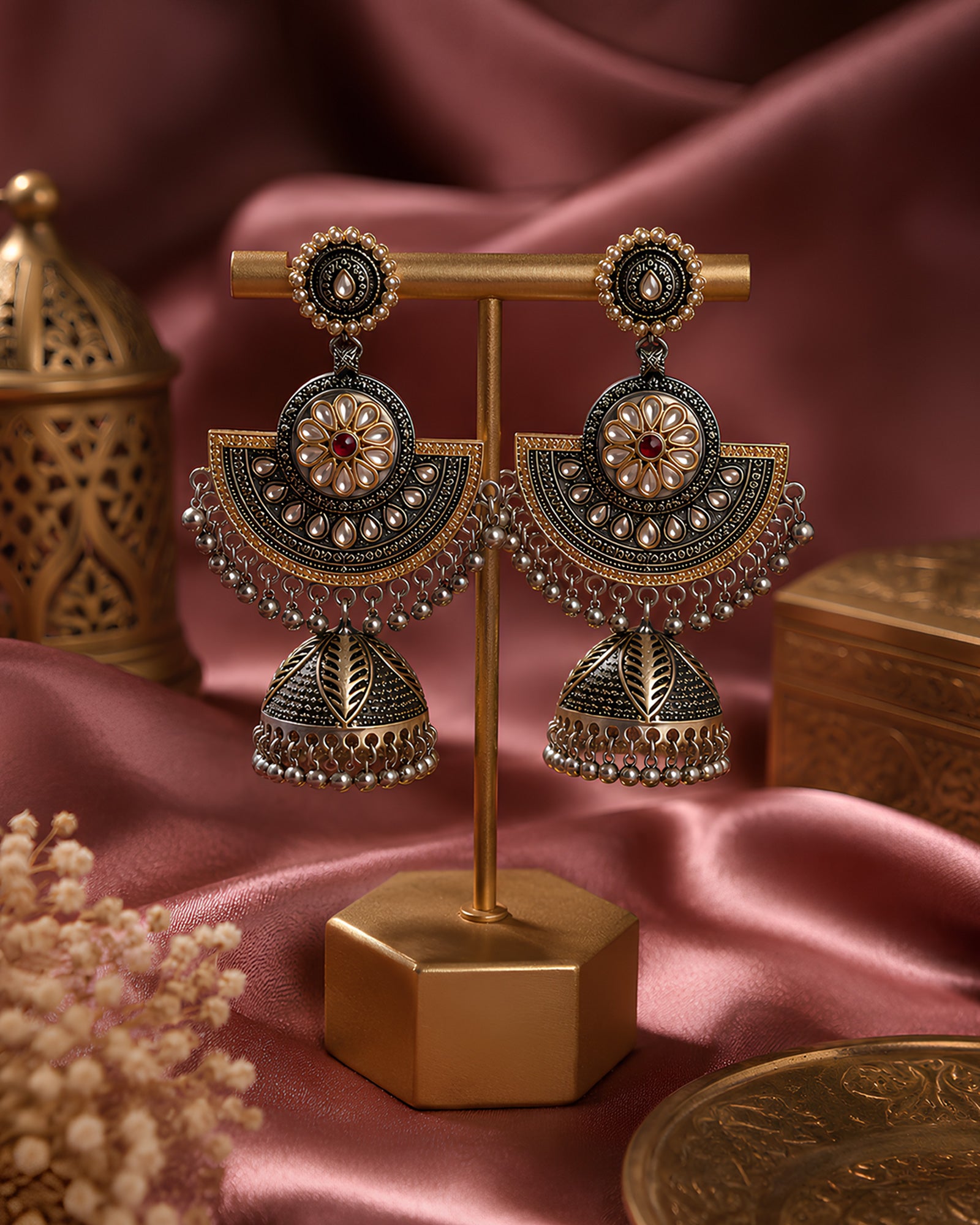 Dark Academia Chandbali-Style Oxidized Jhumkas