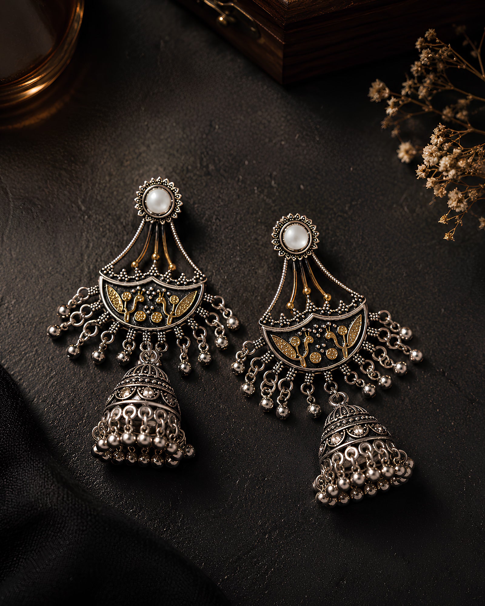 Dual-Tone Bird Motif Jhumka Earrings