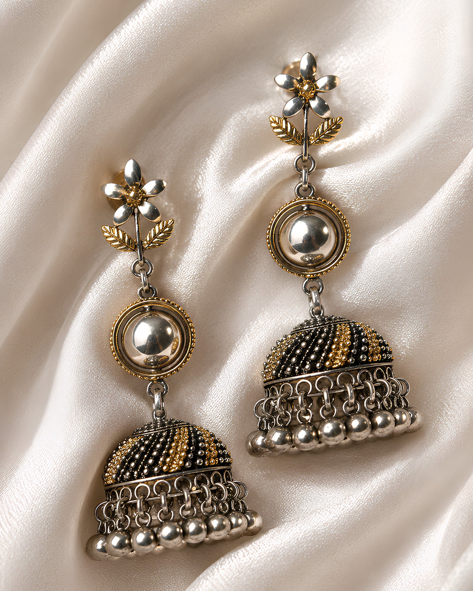 Dual-Tone Blossom & Orb Oxidized Jhumkas