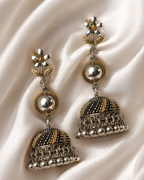 Dual-Tone Blossom & Orb Oxidized Jhumkas
