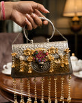 Dual-Tone Carved Lattice Temple Emblem Bag