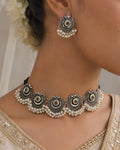 Dual-Tone Concentric Medallion & Pearl Droplet Choker Set