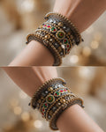 Dual-Tone Conical Stud & Kundan Stacked Kada