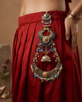 Dual-Tone Crescent Medallion & Multi-Color Bead Jhumka Juda Pin