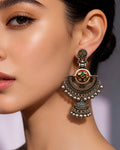 Dual-Tone Crescent Meenakari Oxidized Jhumkas
