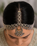 Dual-Tone Crescent Moon & Butterfly Motif Oxidized Matha Patti