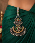 Dual-Tone Crescent Shield & Kundan Flower Saree Juda