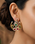 Dual-Tone Crescent Stone Stud Earrings
