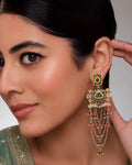 Dual-Tone Emerald & Ruby Cascading Chain Earrings