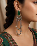 Dual-Tone Emerald Hexagon Ghungroo Chain Earrings