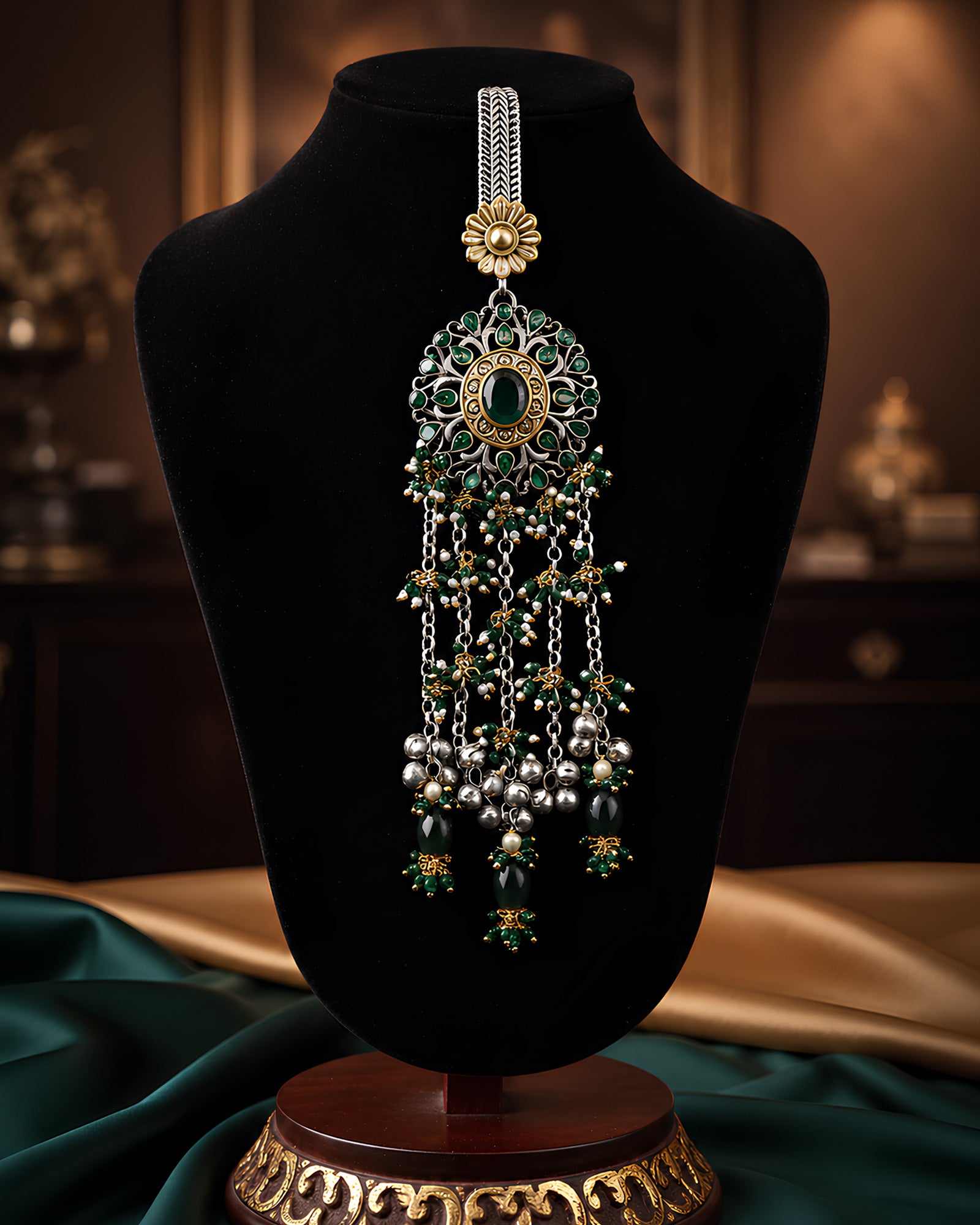 Dual-Tone Emerald Medallion & Chain Tassel Chabi Chhalla