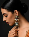 Dual-Tone Enamel Medallion & Jhumka Drop Earrings