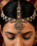 Dual-Tone Floral & Bead-Fringed Matha Patti