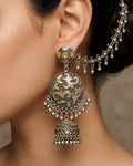 Dual-Tone Floral Bahubali Jhumka Earrings
