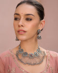 Dual-Tone Floral Medallion & Chain Fringe Choker Set
