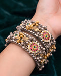 Dual-Tone Floral Medallion & Ghungroo Mesh Kada