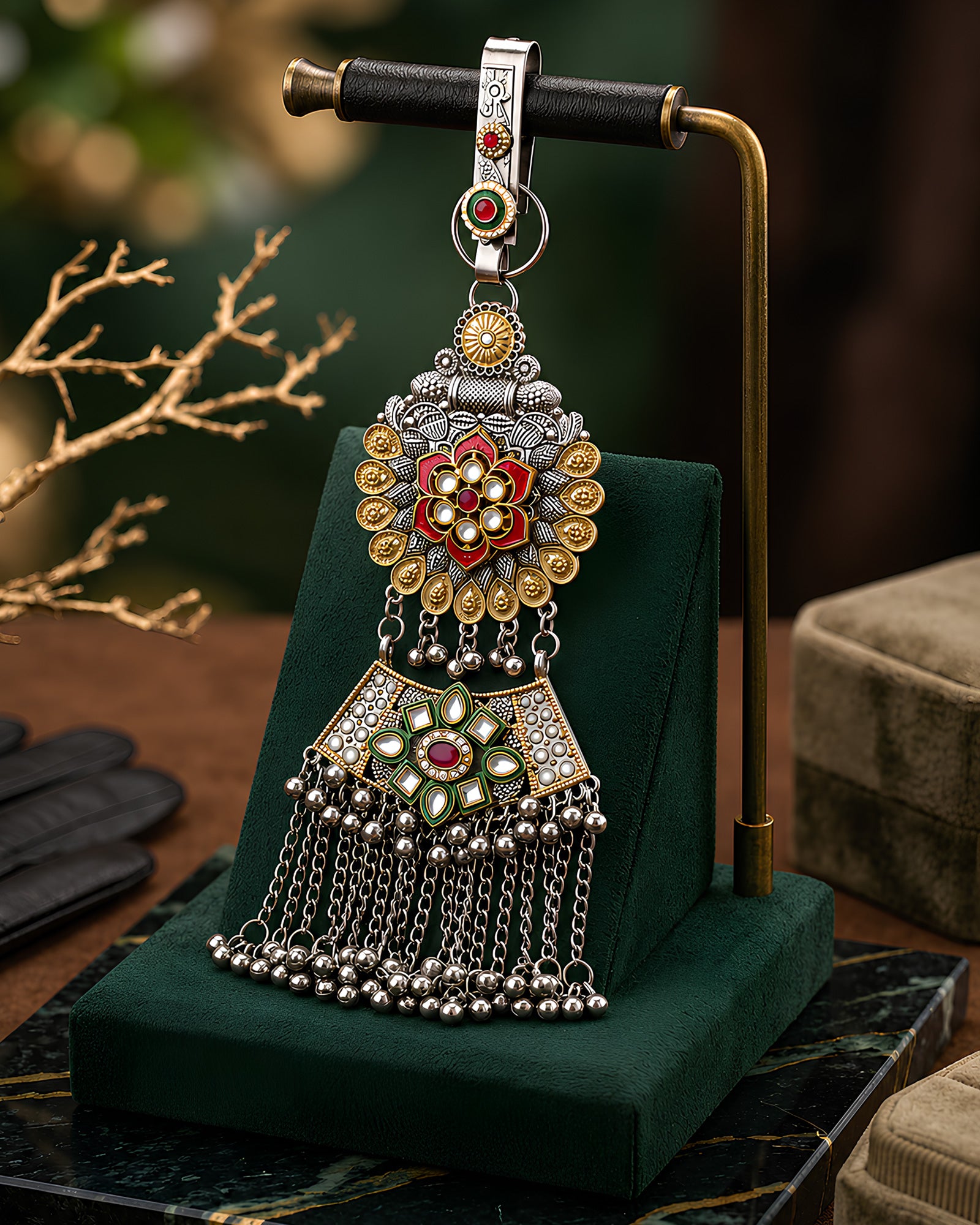 Dual-Tone Floral Medallion & Ghungroo Saree Juda