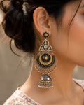 Dual-Tone Floral Mirror-Work Chandbali Oxidized Jhumkas