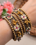 Dual-Tone Geometric Kundan Mesh Oxidized Kada