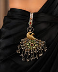 Dual-Tone Gold-Plated Peacock & Meenakari Plume Ghungroo Juda Pin