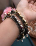 Dual-Tone Heritage Crest & Pearl Droplet Oxidized Kada