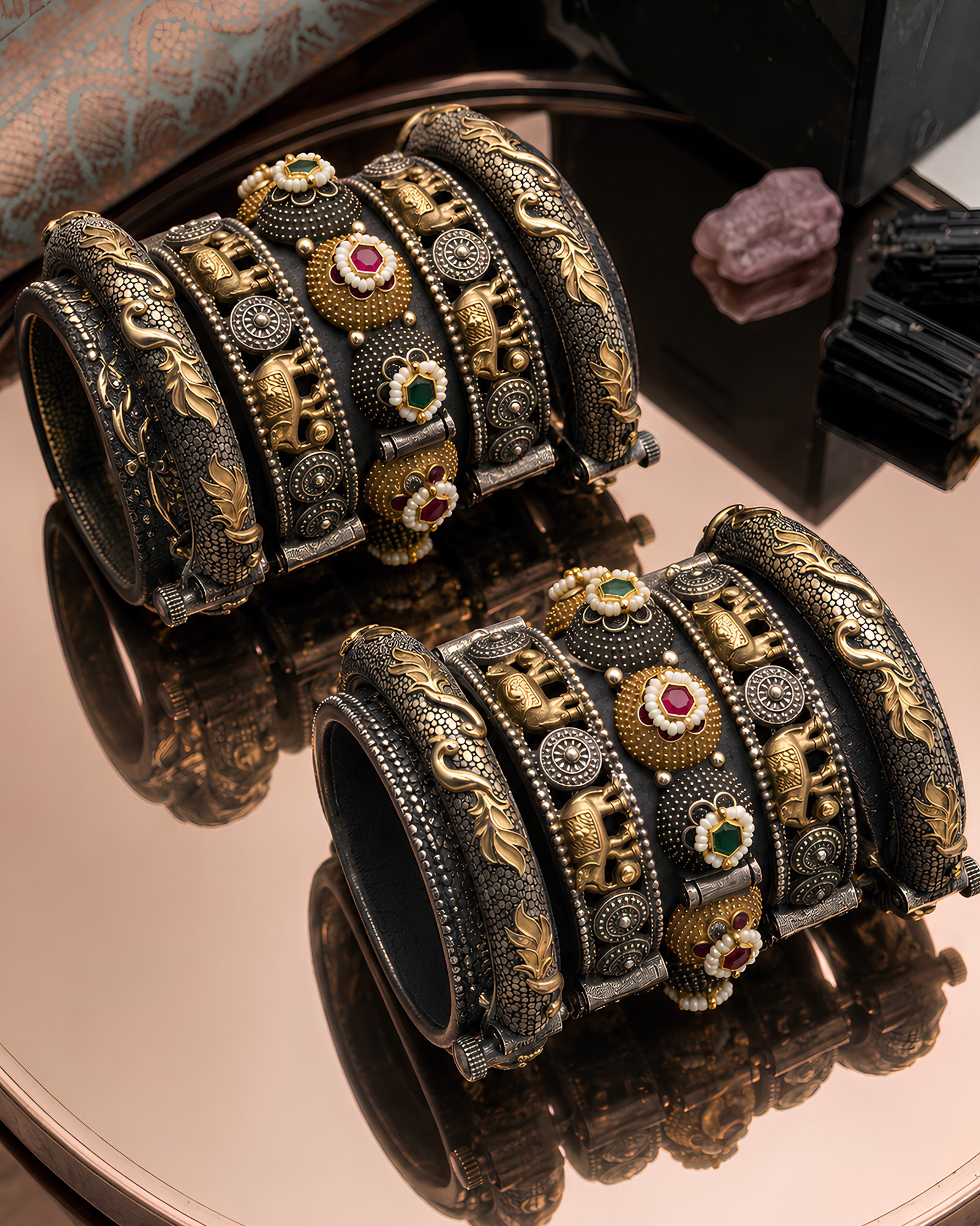 Dual-Tone Heritage Elephant & Pearl Dome Kada