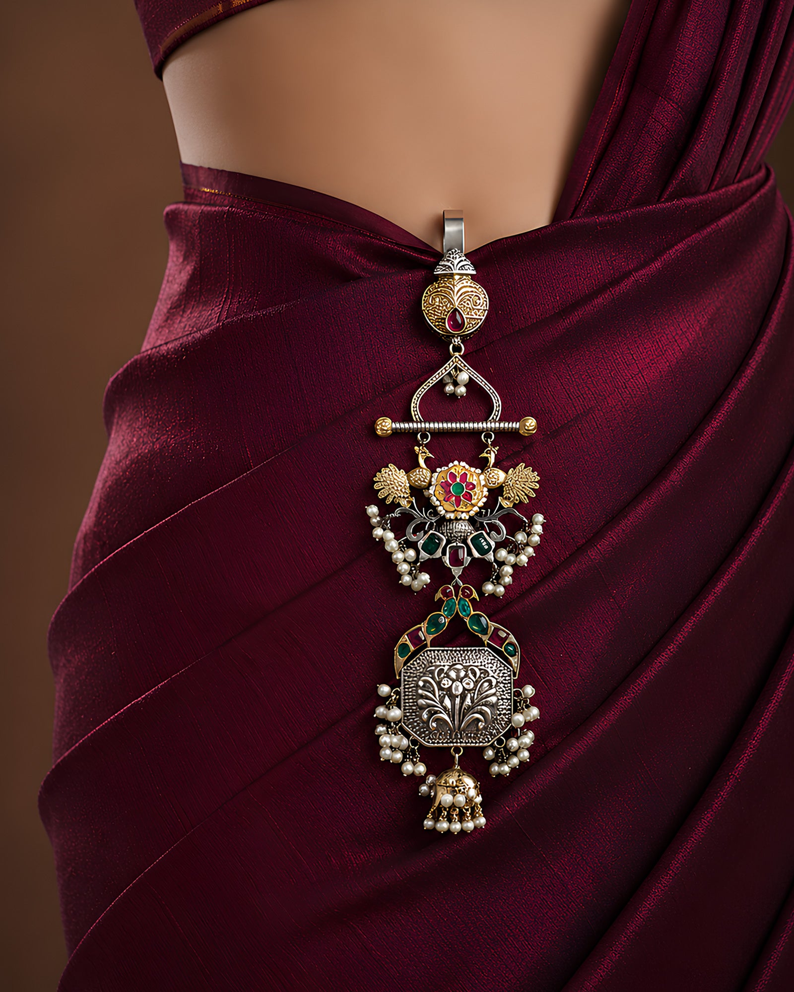 Dual-Tone Heritage Peacock & Floral Chabi Chhalla