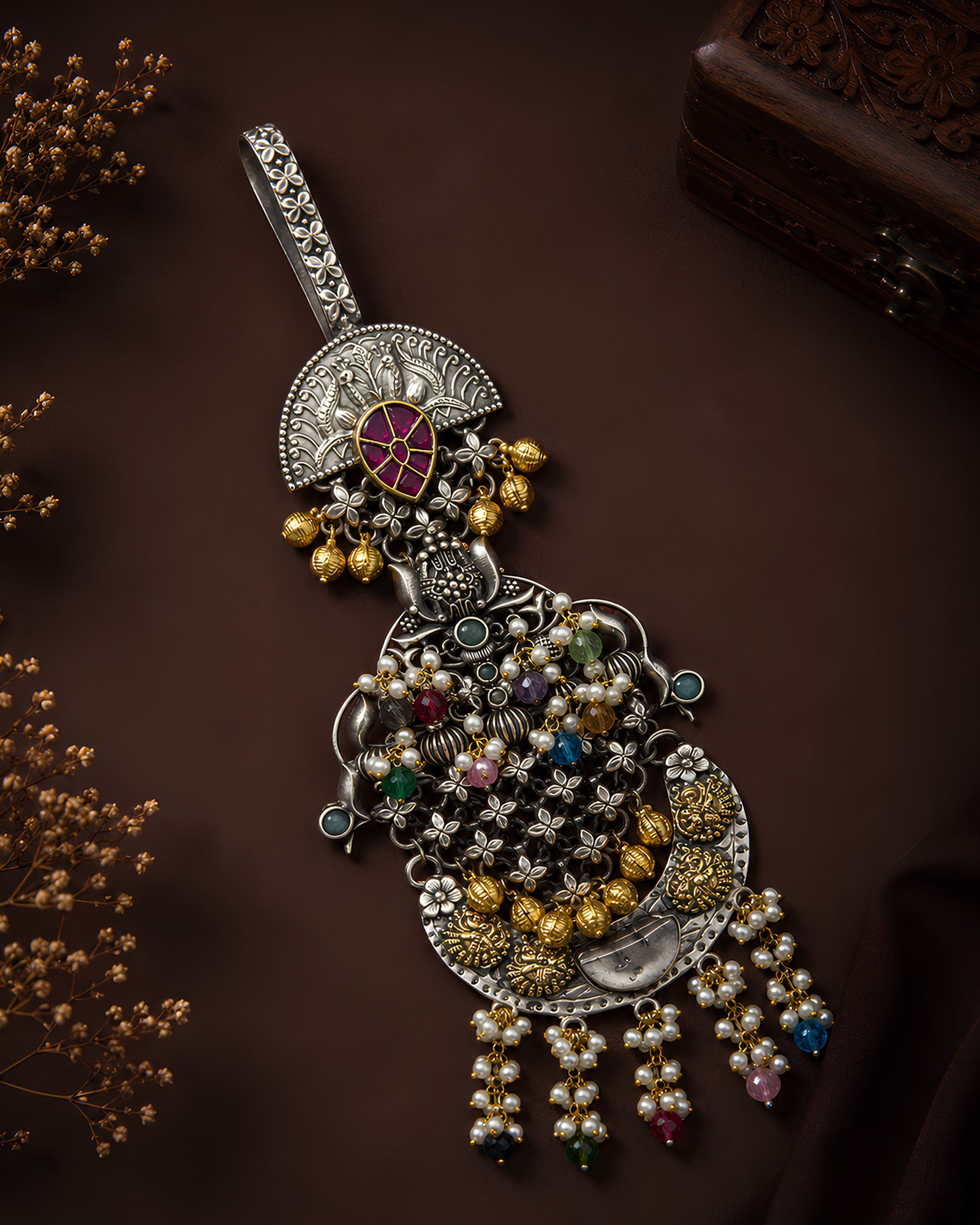 Dual-Tone Heritage Shield & Pearl Cascade Chabi Chhalla
