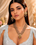 Dual-Tone Intricate Lattice Flower & Pink Drop Necklace