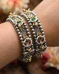 Dual-Tone Kundan & Pearl Accented Oxidized Kada