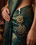 Dual-Tone Kundan Medallion & Meenakari Crescent Ghungroo Juda Pin