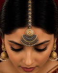 Dual-Tone Meenakari Architectural Medallion & Ghungroo Maang Tikka